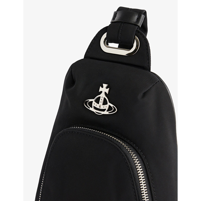 Shop Vivienne Westwood Black Sling Logo-plaque Recycled-nylon Cross-body Bag