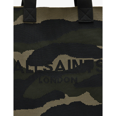 Shop Allsaints Izzy Camouflage-print Knitted Recycled-polyester Tote Bag In Camo Green