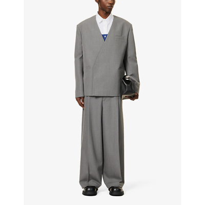 Shop Jacquemus Men's Grey Le Pantalon Salti Relaxed-fit Wide-leg Wool Trousers
