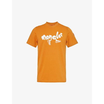 Shop Moncler Men's Orange Running Brand-print Cotton-jersey T-shirt