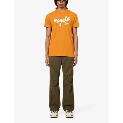 Shop Moncler Men's Orange Running Brand-print Cotton-jersey T-shirt