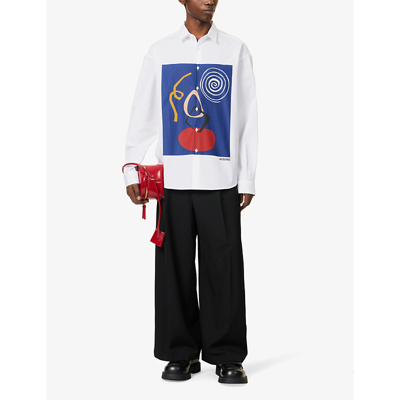 Shop Jacquemus La Chemise Simon Graphic-print Relaxed-fit Cotton-poplin Shirt In White/navy Arty Painting