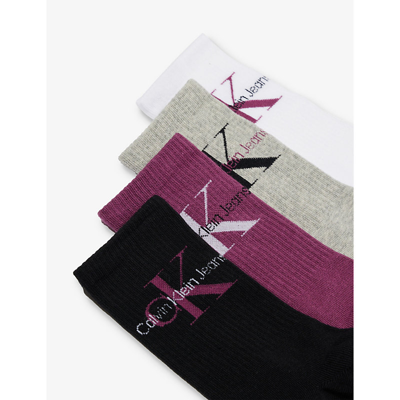 Shop Calvin Klein Branded Crew-length Pack Of Four Cotton-blend Socks In Purple Combo