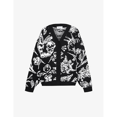 Shop Off-white Tattoo Graphic-pattern Cotton-blend Cardigan In Black White