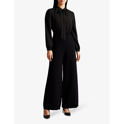 Shop Ted Baker Women's Black Leot High-neck Fitted-waist Stretch-woven Jumpsuit