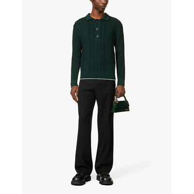 Shop Jacquemus Men's Dark Green La Maille Belo D-ring Stretch-knit Polo Shirt