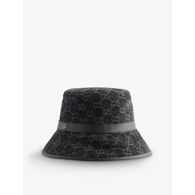 Shop Gucci Women's Black/medium Grey Bl Logo-pattern Canvas Bucket Hat