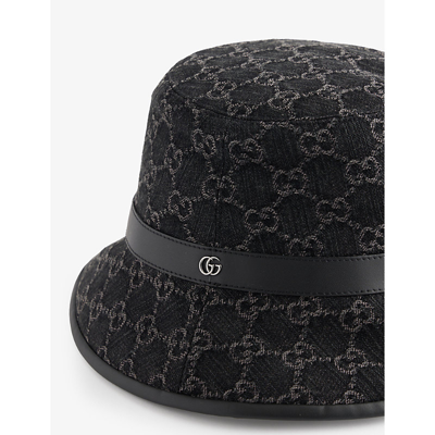 Shop Gucci Women's Black/medium Grey Bl Logo-pattern Canvas Bucket Hat