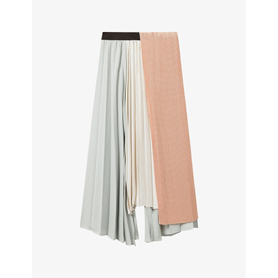 Shop Reiss Women's Pink/cream Maddie Contrast-pleat Woven Midi Skirt