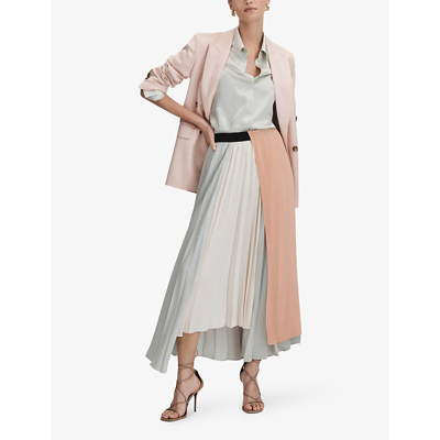 Shop Reiss Women's Pink/cream Maddie Contrast-pleat Woven Midi Skirt