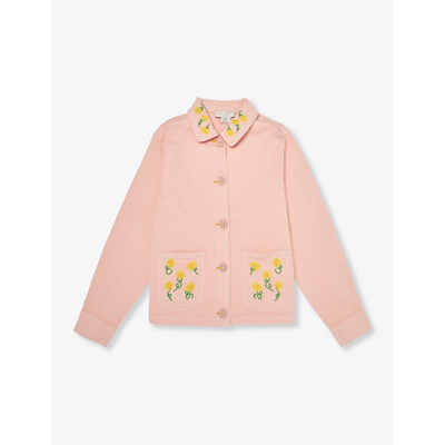 Shop Stella Mccartney Girls Pink Kids Sunflower-embroidered Patch-pocket Stretch Organic-cotton Jacket 8-