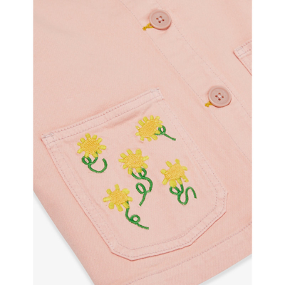 Shop Stella Mccartney Sunflower-embroidered Patch-pocket Stretch Organic-cotton Jacket 8-12 Years In Pink