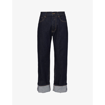 Shop Alexander Mcqueen Men's Indigo Turn-up Folded-hem Straight-leg Mid-rise Jeans