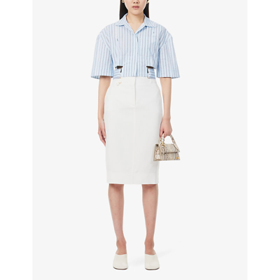 Shop Jacquemus Women's Print Blue Stripe Bari Striped Cut-out Cropped Cotton-poplin Shirt