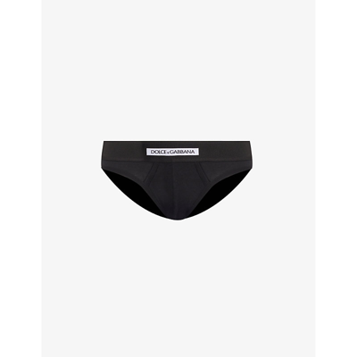 Shop Dolce & Gabbana Men's Black Branded-waistband Stretch-cotton Briefs