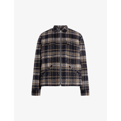 Shop Allsaints Crosby Checked Woven Jacket In Marine Blue