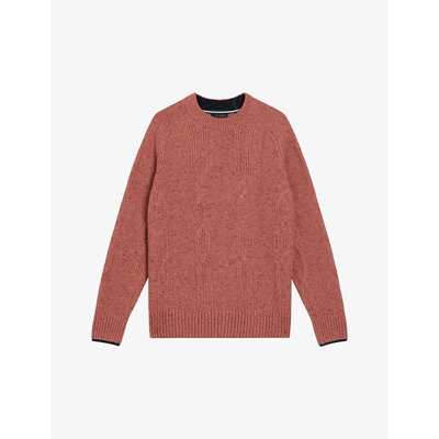 Shop Ted Baker Men's Mid-pink Enroe Regular-fit Cable-knit Wool-blend Jumper