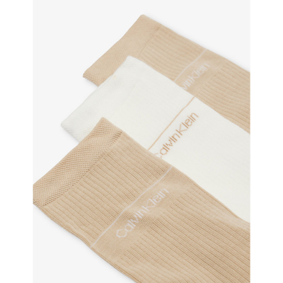 Shop Calvin Klein Women's Brown Combo Branded-print Pack Of Three Cotton-blend Socks