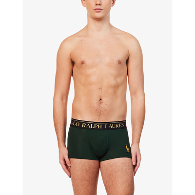 Shop Polo Ralph Lauren Men's Green Branded-waistband Stretch-cotton Trunks