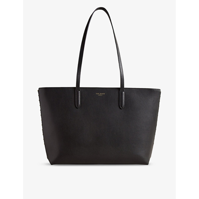 Shop Ted Baker Women's Black Kahlaa Stud-embellished Leather Shopper Bag
