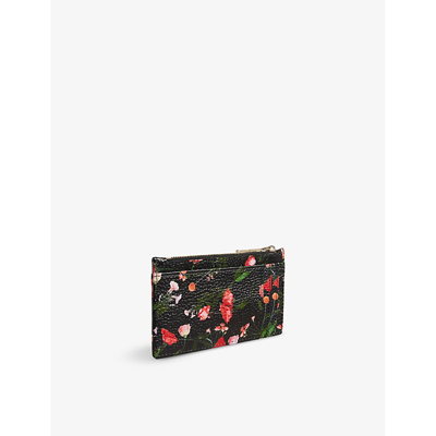 Shop Ted Baker Women's Black Otily Logo-hardware Floral-pattern Leather Card Holder