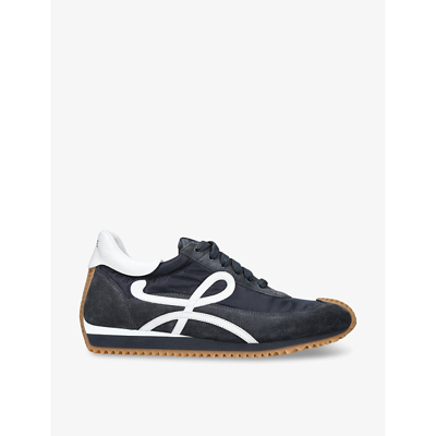 Shop Loewe Flow Runner Monogram Leather And Shell Trainers In Blue/dark