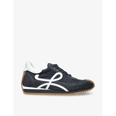 Shop Loewe Men's Blue/dark Flow Runner Monogram Leather And Shell Trainers