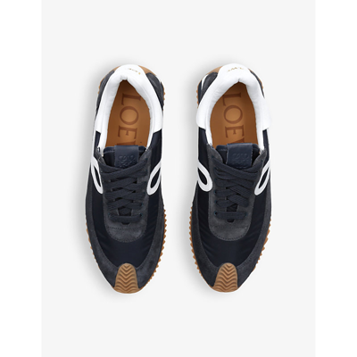 Shop Loewe Flow Runner Monogram Leather And Shell Trainers In Blue/dark