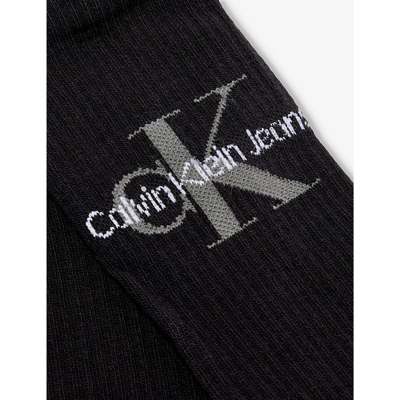 Shop Calvin Klein Men's Black Branded Crew-length Cotton-blend Socks