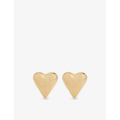 Shop Alaïa Heart Logo-engraved Brass Earrings In Or