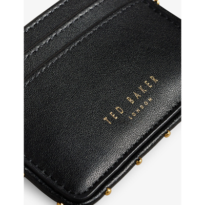 Shop Ted Baker Women's Black Kahnia Stud-embellished Logo-embossed Leather Card Holder