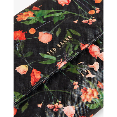 Shop Ted Baker Women's Black Paitiia Floral-print Faux-leather Travel Wallet