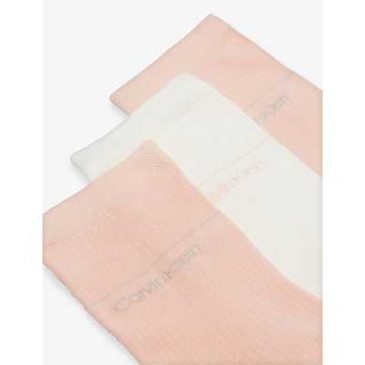 Shop Calvin Klein Branded-print Pack Of Three Cotton-blend Socks In Pink Combo
