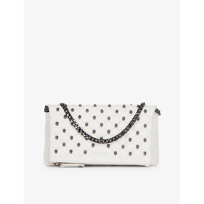 Shop The Kooples Skull-embellished Quilted Small Leather Clutch Bag In Off White