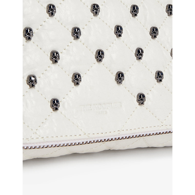 Shop The Kooples Skull-embellished Quilted Small Leather Clutch Bag In Off White
