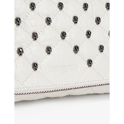 The Kooples Womens Off White Skull-embellished Quilted Small Leather Clutch Bag In Off White