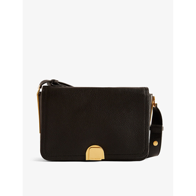 Shop Ted Baker Women's Black Imielly Lock-embellished Leather Baguette Shoulder Bag