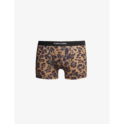 Shop Tom Ford Men's Pale Branded-waistband Leopard-print Stretch-cotton Boxer Briefs