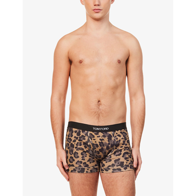 Shop Tom Ford Men's Pale Branded-waistband Leopard-print Stretch-cotton Boxer Briefs
