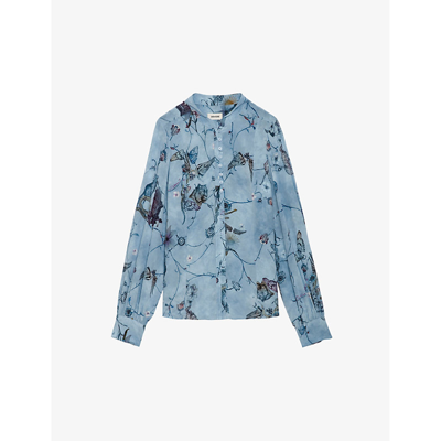 Shop Zadig & Voltaire Zadig&voltaire Womens Glacier Twina Button-neck Graphic-print Silk Shirt
