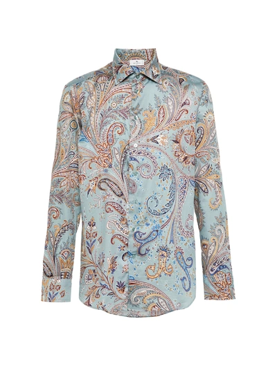 Shop Etro Cotton Shirt With Paisley Pattern In Blue