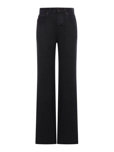 Shop Saint Laurent Long Straight Jeans In Smoky Black Denim