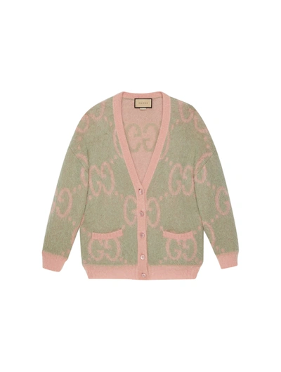 Shop Gucci Reversible Cardigan In Mohair Gg In Pink & Purple