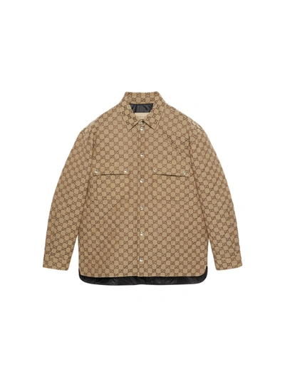 Shop Gucci Shirt In Gg Fabric In Brown