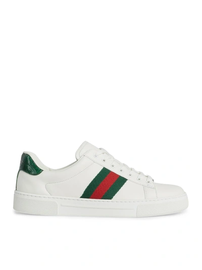 Shop Gucci Women`s Ace Sneakers With Web Detail In White