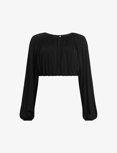 Shop Allsaints Women's Black Casandra Draped Cropped Stretch-woven Top