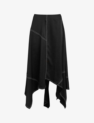 Shop Allsaints Women's Black Agnes Panelled Asymmetric-hem Stretch-woven Maxi Skirt