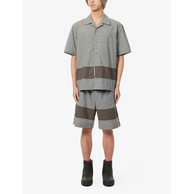 Shop Craig Green Men's Grey Barrel Colour-blocked Regular-fit Cotton Shirt