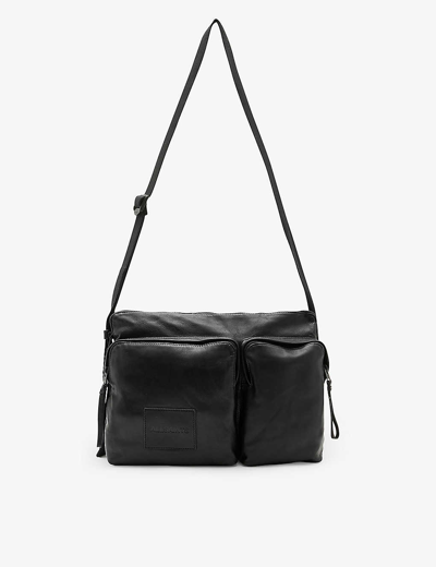 Shop Allsaints Black Steppe Leather Messenger Bag