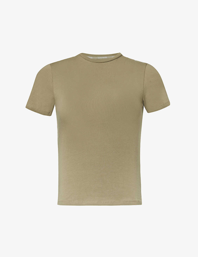 Shop Lounge Underwear Essential Brand-embroidered Stretch-cotton T-shirt In Olive